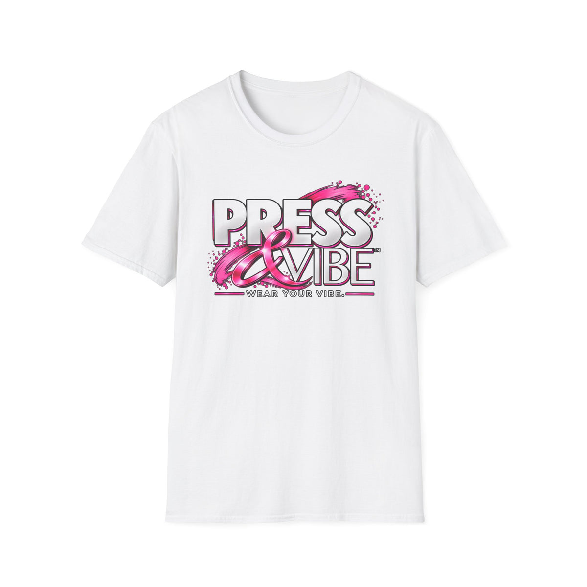 Press & Vibe Graphic T-Shirt — "Wear Your Vibe" Pink Brushstroke Design
