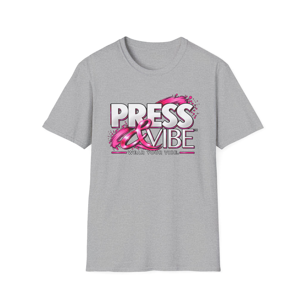Press & Vibe Graphic T-Shirt — "Wear Your Vibe" Pink Brushstroke Design