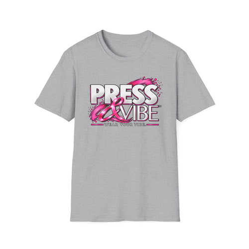 Press & Vibe Graphic T-Shirt — "Wear Your Vibe" Pink Brushstroke Design
